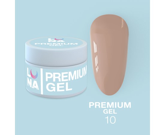 Зображення  Гель для нарощування нігтів LUNAMoon Premium Gel №10, 15 мл, Об'єм (мл, г): 15, Цвет №: 10, Колір: Бежевый