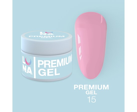 Изображение  Гель для наращивания ногтей LUNAMoon Premium Gel №15, 15 мл, Объем (мл, г): 15, Цвет №: 15, Цвет: Розовый