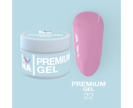 Зображення  Гель для нарощування нігтів LUNAMoon Premium Gel №22, 15 мл, Об'єм (мл, г): 15, Цвет №: 22, Колір: Рожевий
