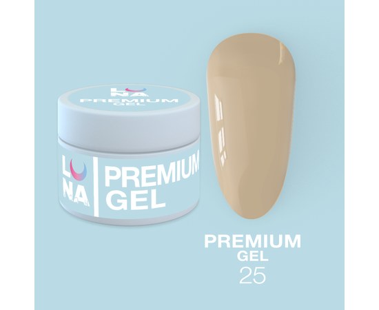 Зображення  Гель для нарощування нігтів LUNAMoon Premium Gel №25, 15 мл, Об'єм (мл, г): 15, Цвет №: 25, Колір: Бежевый