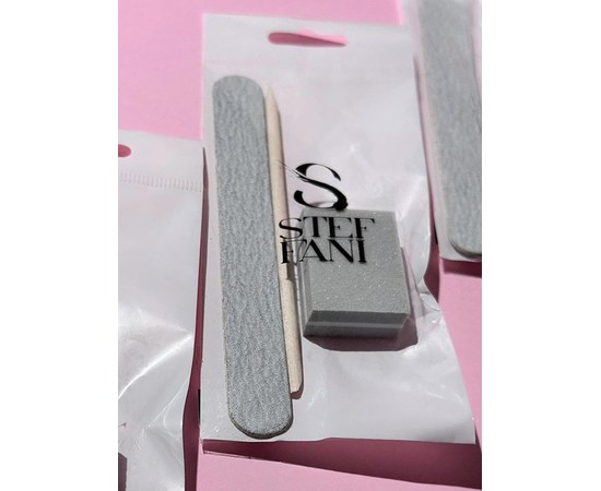 Изображение  Steffani disposable manicure set: file 100/180 grit, buff 180/240 grit, orange stick