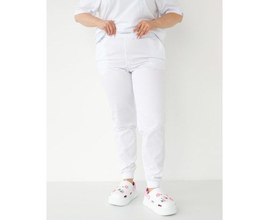 Изображение  Медицинские брюки женские джоггеры белые +SIZE р. 58, "БЕЛЫЙ ХАЛАТ" 484-324-758, Размер: 58, Цвет: белый