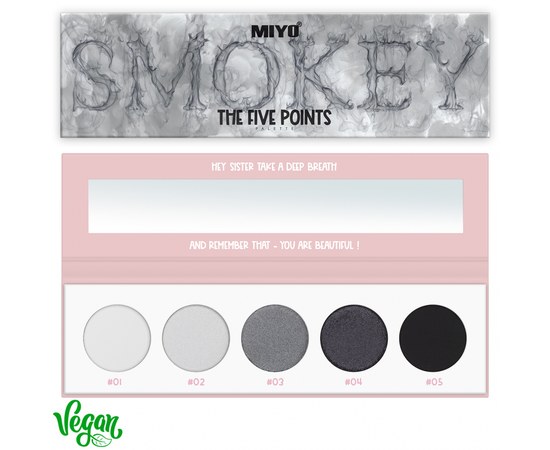 Зображення  Палетка тіней для повік Miyo Five Points Palette 02 Smokey, 6.5 г, Об'єм (мл, г): 6.5, Варіант: 02