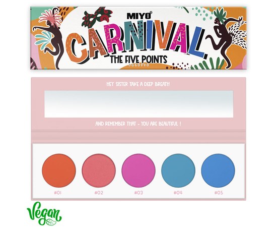 Зображення  Палетка тіней для повік Miyo Five Points Palette 06 Carnival, 6.5 г, Об'єм (мл, г): 6.5, Варіант: 06