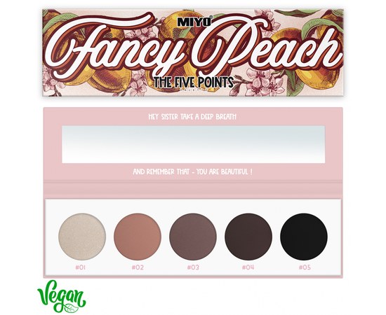 Зображення  Палетка тіней для повік Miyo Five Points Palette 10 Fancy Peach, 6.5 г, Об'єм (мл, г): 6.5, Цвет №: 10