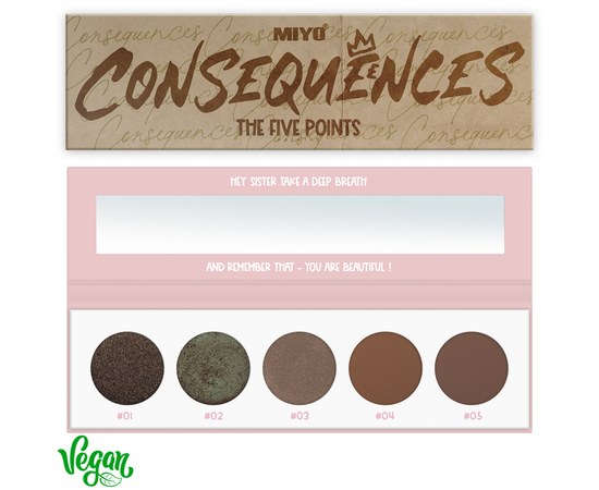 Изображение  Палетка теней для век Miyo Five Points Palette 15 Consequences, 6.5 г, Объем (мл, г): 6.5, Цвет №: 15