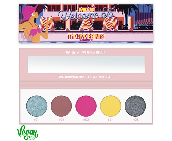 Зображення  Палетка тіней для повік Miyo Five Points Palette 17 Welcome to Miami, 6.5 г, Об'єм (мл, г): 6.5, Цвет №: 17