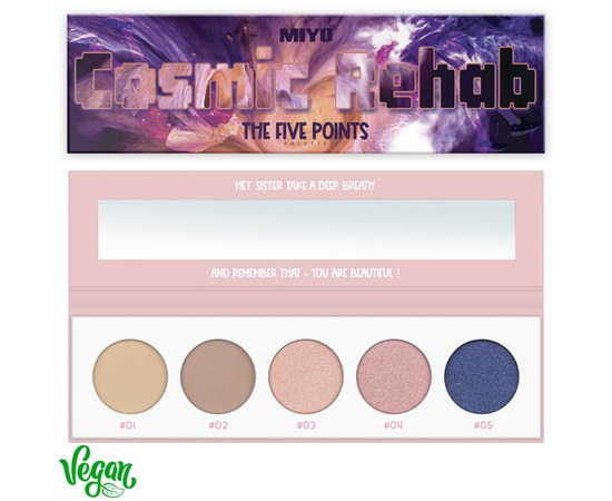 Зображення  Палетка тіней для повік Miyo Five Points Palette 20 Cosmic Rehab, 6.5 г, Об'єм (мл, г): 6.5, Варіант: 20