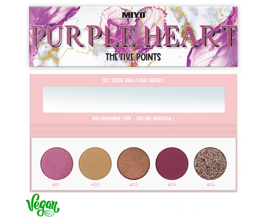 Изображение  Палетка теней для век Miyo Five Points Palette 27 Purple Heart, 6.5 г, Объем (мл, г): 6.5, Цвет №: 27