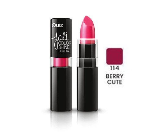 Зображення  Стійка помада для губ Quiz Cosmetics Joli Color Shine Long Lasting Lipstick 114 Berry Cute, 4.2 г, Об'єм (мл, г): 4.2, Цвет №: 114
