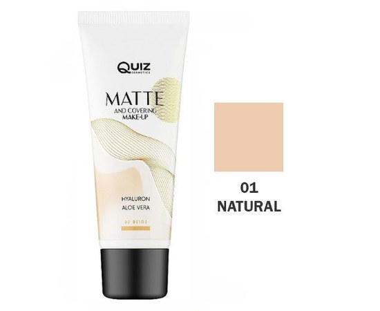 Зображення  Матуюча тональна основа для обличчя Quiz Cosmetics Matte and Covering Make-Up 01 Natural, 30 мл, Об'єм (мл, г): 30, Цвет №: 01