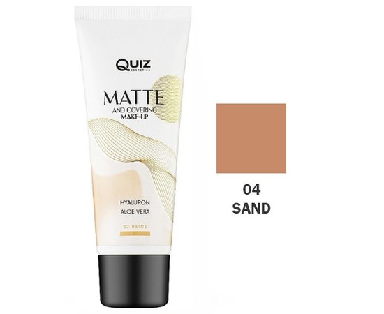 Изображение  Матирующая тональная основа для лица Quiz Cosmetics Matte and Covering Make-Up 04 Sand, 30 мл, Объем (мл, г): 30, Цвет №: 04