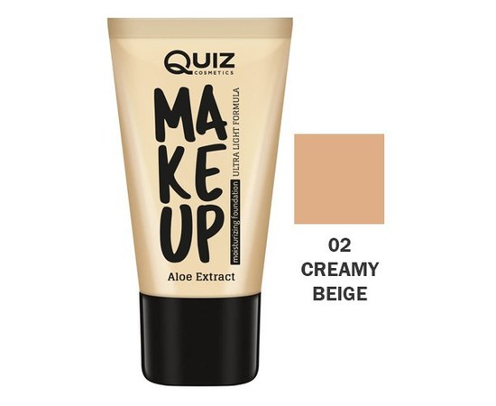 Зображення  Рідка тональна основа для обличчя з екстрактом алое віра Quiz Cosmetics Make Up With Aloe Extract 02 Creamy Beige, 30 мл, Об'єм (мл, г): 30, Цвет №: 02