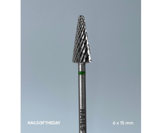Изображение  Фреза алмазная Nails of the Day конус зеленая диаметр 6 мм / рабочая часть 15 мм