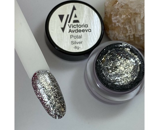 Зображення  Гель для дизайну Рідка слюда Victoria Avdeeva Potal Silver срібло, 8 г, Об'єм (мл, г): 8, Колір: Срібло