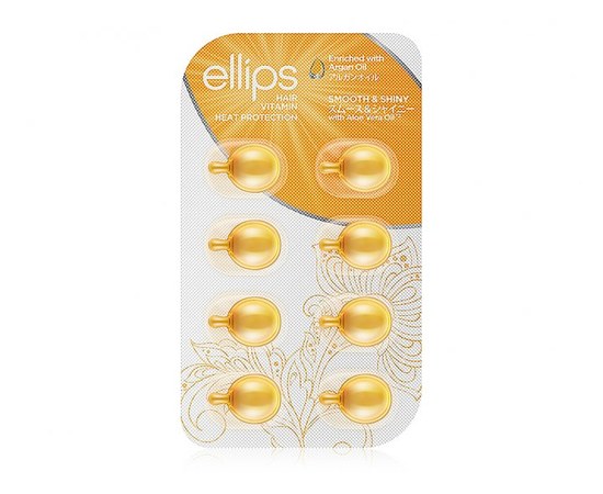 Изображение  Hair capsules Luxurious shine with aloe vera oil Ellips Hair Vitamin Smooth&Shiny, 8x1 ml, Volume (ml, g): 8
