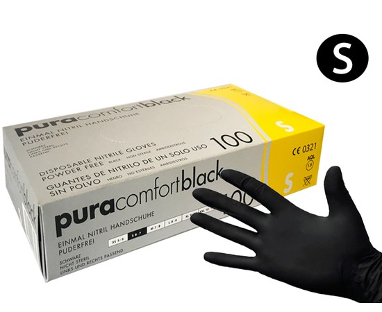 Изображение  Одноразовые перчатки нитриловые Pura Comfort Black размер S, 100 шт