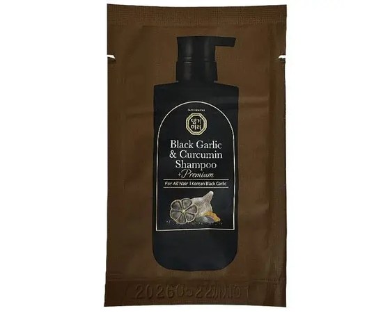 Зображення  Преміальний шампунь для волосся з екстрактом чорного часнику Daeng Gi Meo Ri Black Garlic & Curcumin Shampoo саші, 10 мл, Об'єм (мл, г): 10