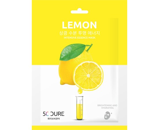 Зображення  Маска тканинна одноразова для обличчя JKosmec 5C Lemon Intensive Essence Mask з екстрактом лимона, 25 мл, Аромат: Лимон, Об'єм (мл, г): 25