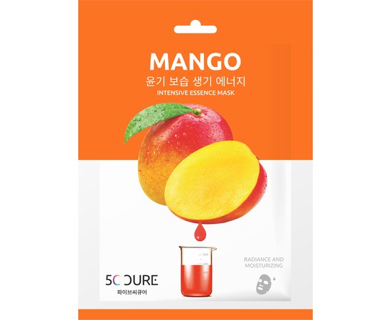 Зображення  Маска тканинна одноразова для обличчя JKosmec 5C Mango Intensive Essence Mask з екстрактом манго, 25 мл, Аромат: Манго, Об'єм (мл, г): 25