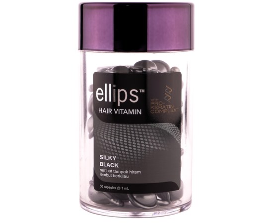 Изображение  Hair capsules Silky night with pro-keratin complex Ellips Hair Vitamin Silky Black, 50x1 ml, Volume (ml, g): 50