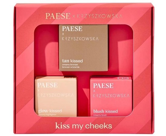 Изображение  Face makeup set (highlighter 01, bronzer 01, blush 03) Paese Kiss My Cheeks 1