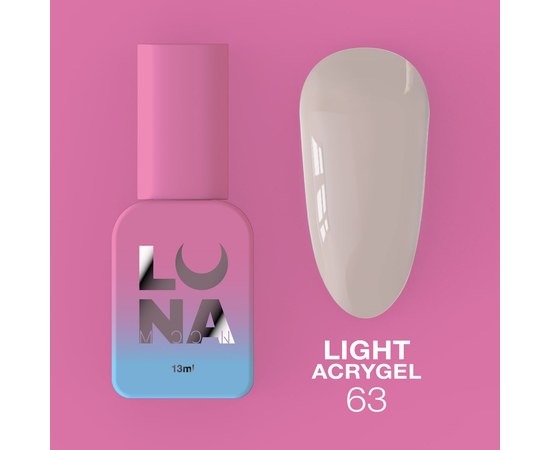 Зображення  Рідкий гель моделюючий для нігтів LUNAMoon Light Acrygel №63, 13 мл, Об'єм (мл, г): 13, Цвет №: 63, Колір: Світло-рожевий