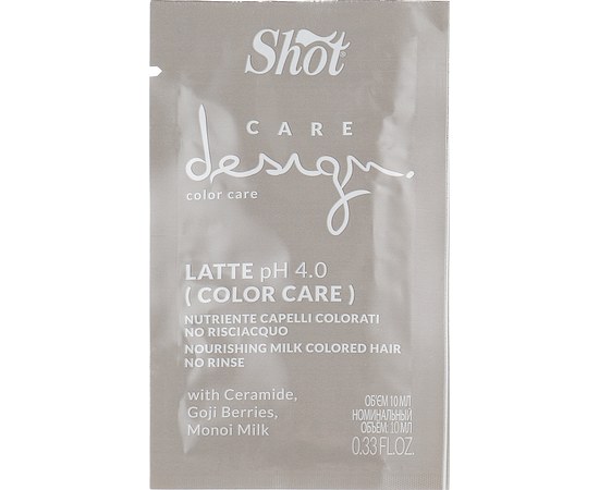 Изображение  Молочко питательное для окрашенных волос Shot Care Design Color Care Nourishing Milk Colored Hair No Rinse, 10 мл