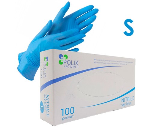 Зображення  Рукавички медичні нітрилові неопудрені Polix Pro&Med Sky Blue S (100 шт/пачка) блакитні, Розмір рукавичок: S, Колір: Блакитний