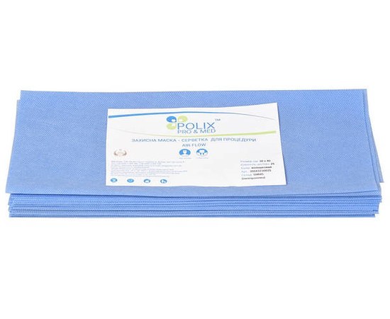 Изображение  Protective mask-napkin for Air Flow procedure Polix Pro&Med 30x40cm (25 pcs/pack) laminated spunbond blue