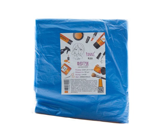 Изображение  Disposable polyethylene apron Panni Mlada 0.8x1.25 m (50 pcs/pack) blue