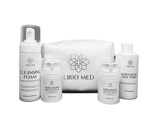 Изображение  Set of cosmetics for intensive facial hydration Lirio Med in cosmetic bag, 4 pcs.
