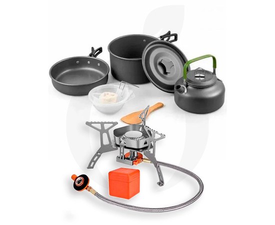 Изображение  Set 2in1 Portable gas stove Annek AR-KSL010 and camping cookware set DS-308