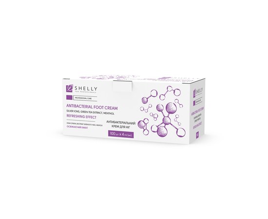 Изображение 2 Shelly Antibacterial Foot Cream with silver ions, green tea extract and menthol, 4 ml x 100 pcs