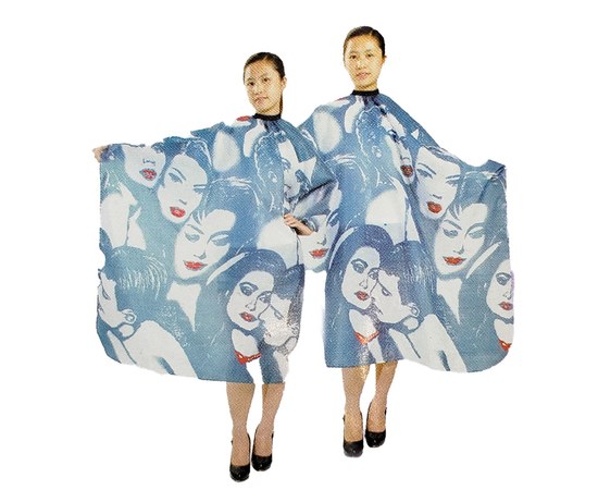 Изображение  Dressing gown YRE "Faces" print, blue and white