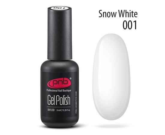 Изображение  Gel polish for nails PNB Gel Polish 8 ml, № 001, Volume (ml, g): 8, Color No.: 1