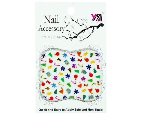 Изображение  Наклейки новогодние для дизайна ногтей Nail Accessory 3D Design № 03