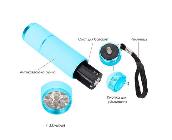 Изображение 3 UV flashlight for fixing gel polish and rhinestones 9 LED, light blue