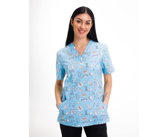 Изображение  Medical women's shirt Topaz print Dentistry blue s. 40, "WHITE COAT" 502-333-940, Size: 40, Color: dentistry blue
