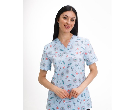 Зображення  Медична сорочка жіноча Топаз принт Atom р. 40, "БІЛИЙ ХАЛАТ" 502-436-942, Розмір: 40, Колір: atom
