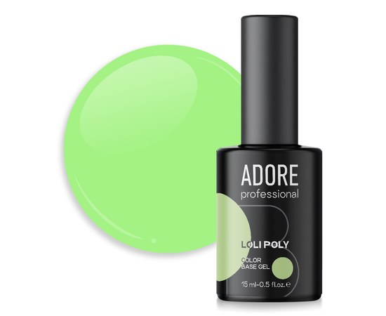 Изображение  Polybase for nails Adore Professional Loli Poly Base No. 10 light green, with brush, 15 ml, Volume (ml, g): 15, Color No.: 10, Color: Green