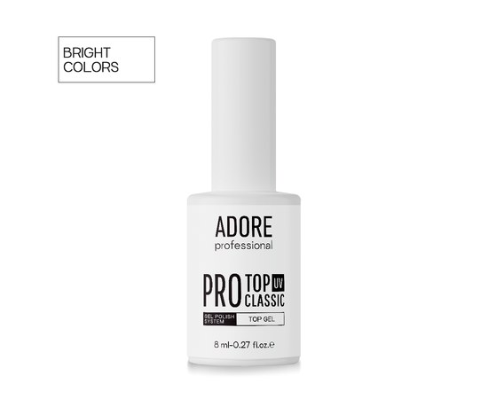 Зображення  Глянцевий топ для світлих відтінків гель-лаку Adore Professional Сlassic Top UV, 8 мл, Об'єм (мл, г): 8