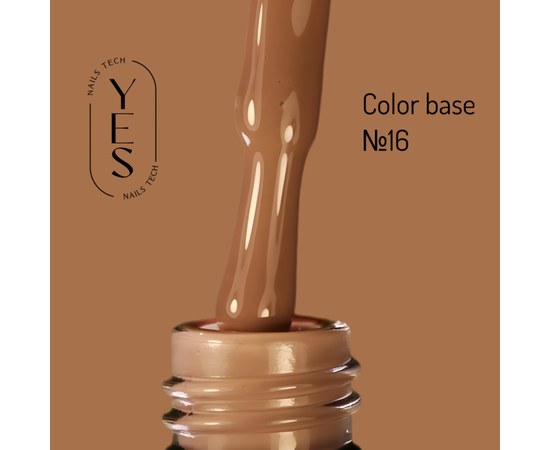 Зображення  База для гель-лаку YES Color Base №16, 10 мл, Об'єм (мл, г): 10, Цвет №: 16, Колір: Світло-коричневий