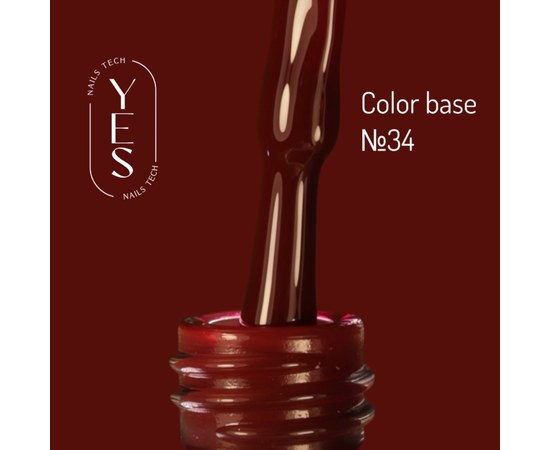 Зображення  База для гель-лаку YES Color Base №34, 10 мл, Об'єм (мл, г): 10, Цвет №: 34, Колір: Бордо