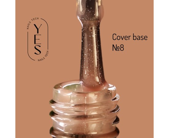 Изображение  База для гель-лака YES Cover Base №08, 10 мл, Объем (мл, г): 10, Цвет №: 08, Цвет: Светло-коричневый