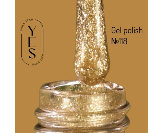 Зображення  Гель-лак для нігтів YES Gel polish №118, 6 мл, Об'єм (мл, г): 6, Цвет №: 118