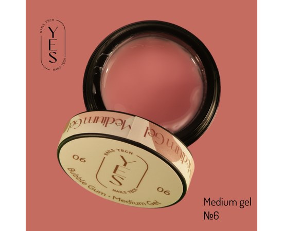Зображення  Гель для нарощування нігтів YES Medium Gel №06, 50 мл, Об'єм (мл, г): 50, Цвет №: 06, Колір: Рожевий