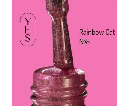 Зображення  Гель-лак для нігтів YES Gel polish Rainbow Cat №08, 6 мл, Об'єм (мл, г): 6, Цвет №: 08