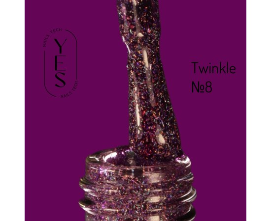 Зображення  Гель-лак для нігтів YES Gel polish Twinkle №08, 6 мл, Об'єм (мл, г): 6, Цвет №: 08