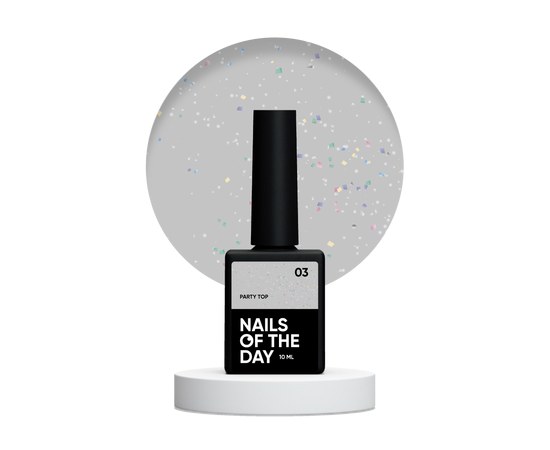 Изображение  Nails of the Day Party top 03 – transparent top without a sticky layer with holographic shimmer, 10 ml, Volume (ml, g): 10, Color No.: 3